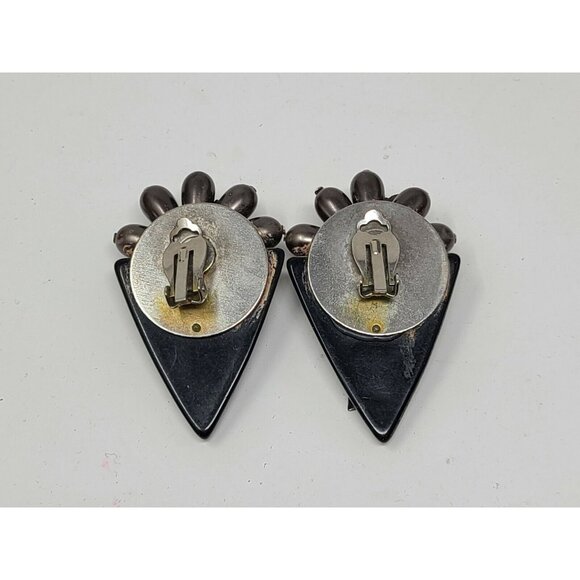 Vintage Clip On Earrings Brown W/ Leaves & Beads - Picture 2 of 2